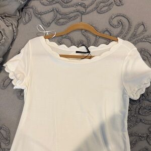 Tahari scalloped neck and sleeve top
